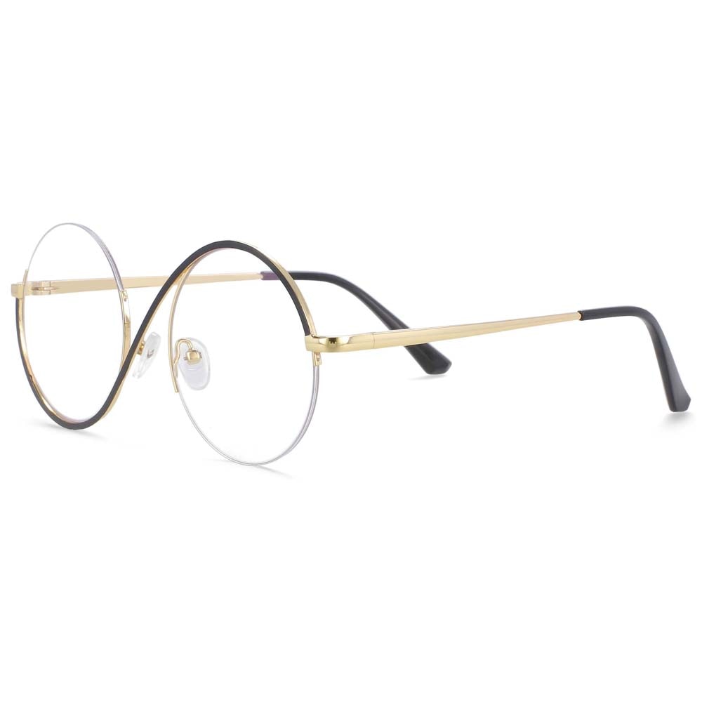 CCspace Unisex Semi Rim Round Alloy Frame Eyeglasses 54042 Semi Rim CCspace black