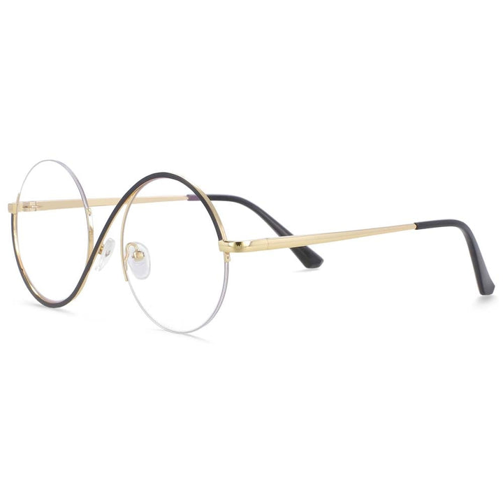 CCspace Unisex Semi Rim Round Alloy Frame Eyeglasses 54042 Semi Rim CCspace black
