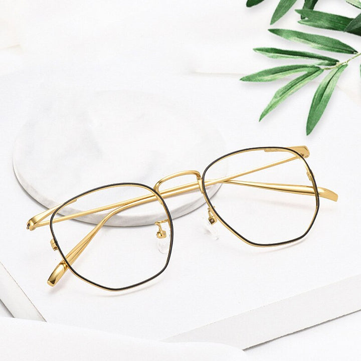 Muzz Men's Full Rim Round Polygon Titanium Frame Eyeglasses S10901 Full Rim Muzz