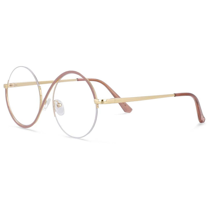 CCspace Unisex Semi Rim Round Alloy Frame Eyeglasses 54042 Semi Rim CCspace bean-paste