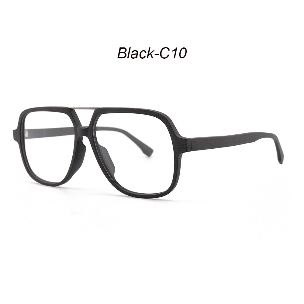Hdcrafter Unisex Full Rim Polygonal Double Bridge Wood Metal Frame Eyeglasses 6018 Full Rim Hdcrafter Eyeglasses Black-C10