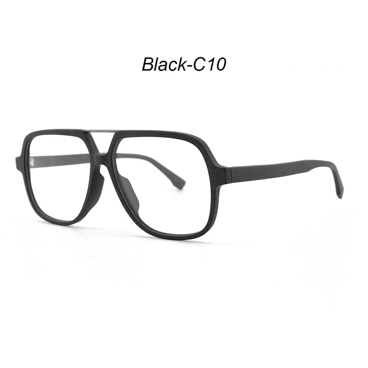 Hdcrafter Unisex Full Rim Polygonal Double Bridge Wood Metal Frame Eyeglasses 6018 Full Rim Hdcrafter Eyeglasses Black-C10