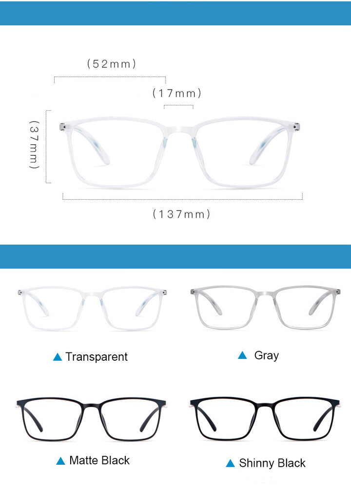 Hotony Unisex Full Rim Square TR 90 Resin Frame Eyeglasses 6633 Full Rim Hotony