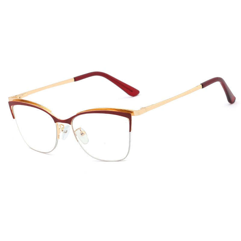 CCspace Women's Semi Rim Cat Eye Alloy Frame Eyeglasses 48282 Semi Rim CCspace C7Red
