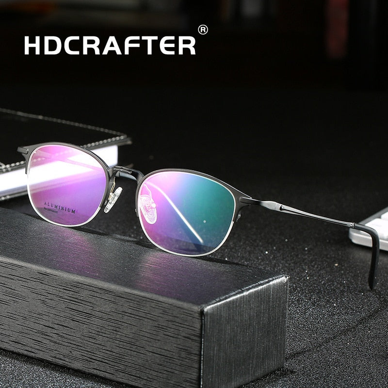 Hdcrafter Unisex Semi Rim Round TR 90 Titanium Frame Eyeglasses 6301 Semi Rim Hdcrafter Eyeglasses