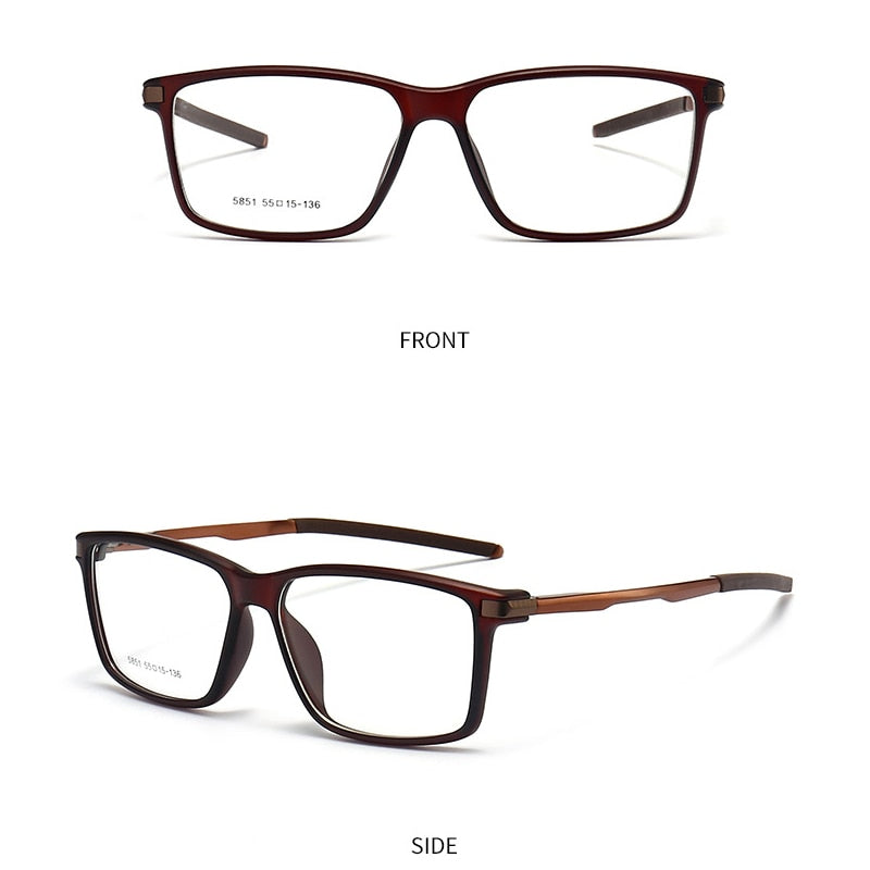 Gmei Men's TR 90 Square Aluminum Magnesium Sport Frame Eyeglasses 5851 Full Rim Gmei Optical C4-BROWN