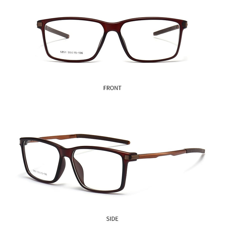 Gmei Men's TR 90 Square Aluminum Magnesium Sport Frame Eyeglasses 5851 Full Rim Gmei Optical C4-BROWN