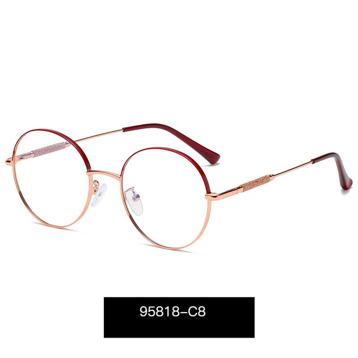 Hotony Women's Full Rim Round Alloy Frame Eyeglasses 95818 Full Rim Hotony C8