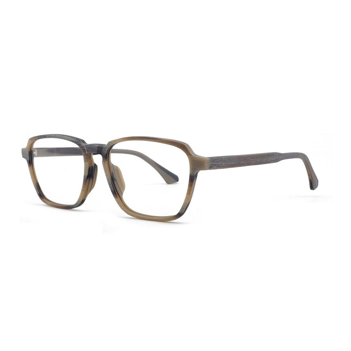 Hdcrafter Men's Full Rim Oversized Polygonal Square Wood Frame Eyeglasses 1694 Full Rim Hdcrafter Eyeglasses