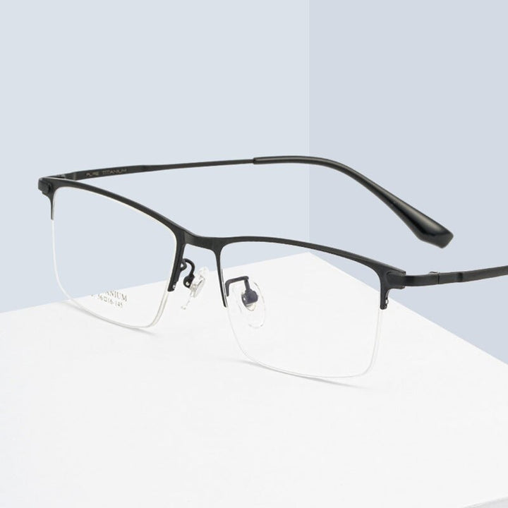 Handoer Unisex Semi Rim Square Titanium Eyeglasses Gt007 Semi Rim Handoer