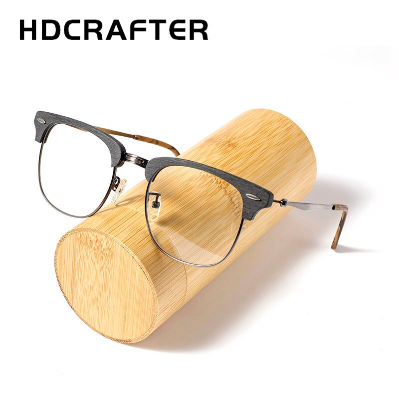 Hdcrafter Men's Full Rim Round Wood Alloy Frame Eyeglasses 8057 Full Rim Hdcrafter Eyeglasses