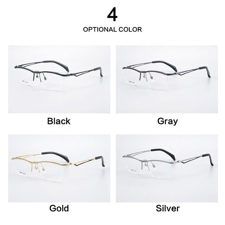 Muzz Men's Semi Rim Square Titanium Frame Eyeglasses T18044 Semi Rim Muzz
