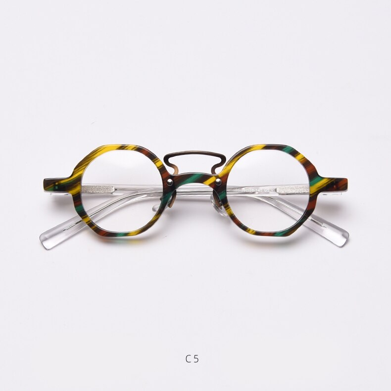 CCspace Unisex Full Rim Round Polygon Acetate Double Bridge Frame Eyeglasses 49833 Full Rim CCspace C5Colorful-Stripe