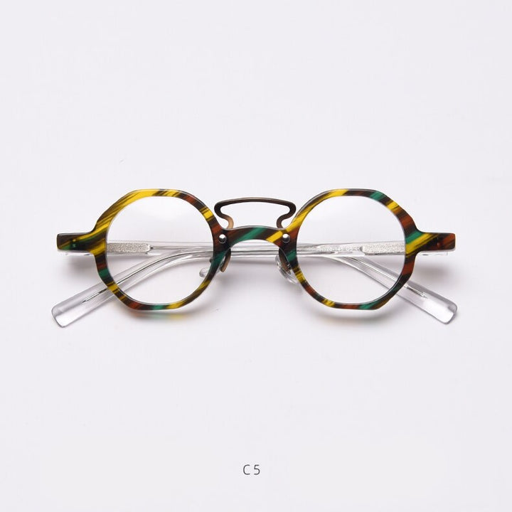 CCspace Unisex Full Rim Round Polygon Acetate Double Bridge Frame Eyeglasses 49833 Full Rim CCspace C5Colorful-Stripe