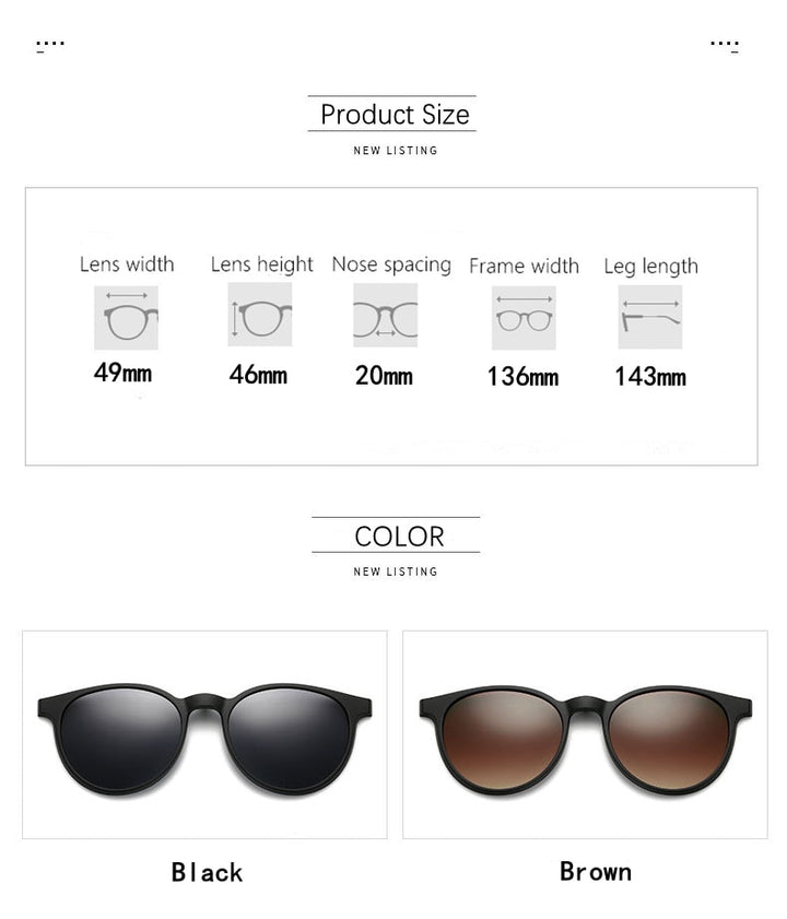 Yimaruili Unisex Full Rim Resin Frame Eyeglasses + 5 Polarized Magnetic Clip On Sunglasses 12120 With Clip Ons Yimaruili Eyeglasses