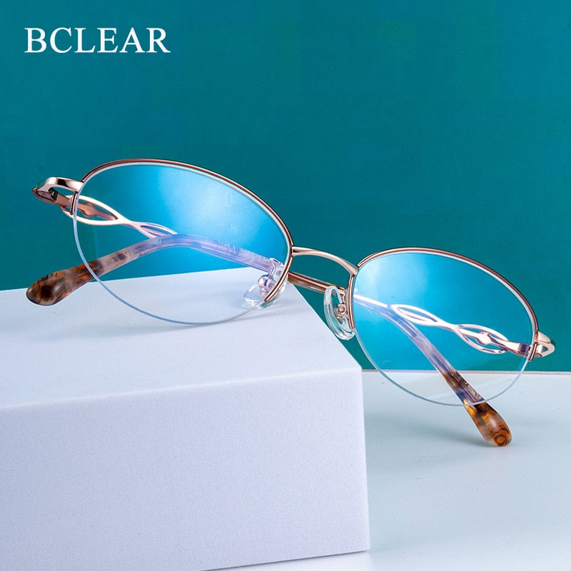 Women's Oval Semi Rim Alloy Eyeglasses Yy1128 Semi Rim Bclear