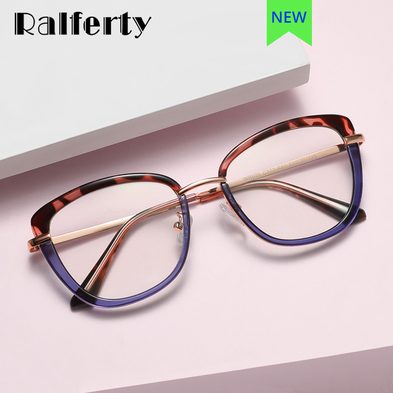 Ralferty Women's Eyeglasses Cat Eye Anti Blue Light TR90 D609 Full Rim Ralferty