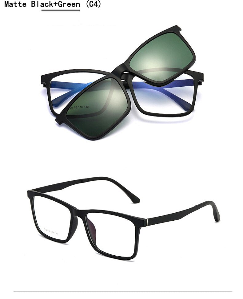 Yimaruili Men's Full Rim TR 90 Resin Frame Eyeglasses Polarized Clip On Sunglasses  2126 With Clip Ons Yimaruili Eyeglasses