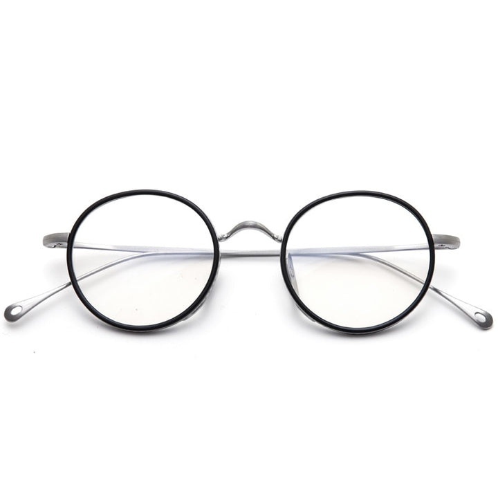 Muzz Men's Full Rim Round Titanium Acetate Frame Eyeglasses M70705 Full Rim Muzz C1