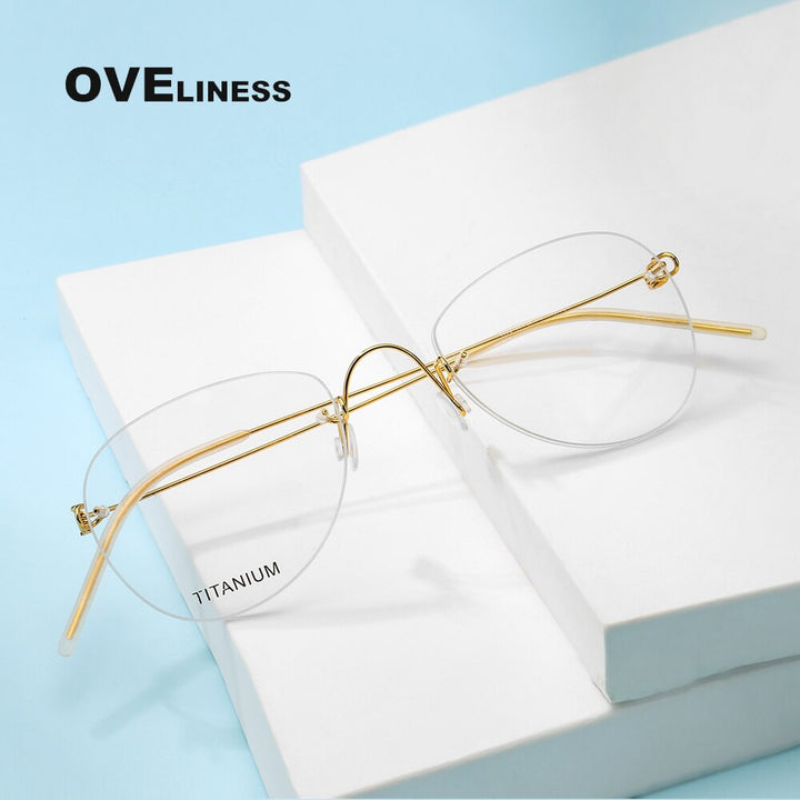 Oveliness Unisex Rimless Round Square Screwless Titanium Eyeglasses 9892 Rimless Oveliness