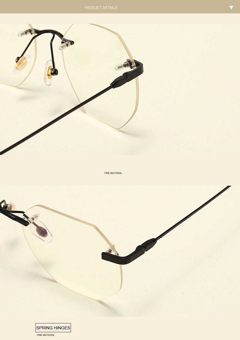 Hotony Men's Rimless Polygon Alloy Frame Spring Hinge Eyeglasses 6213 Rimless Hotony