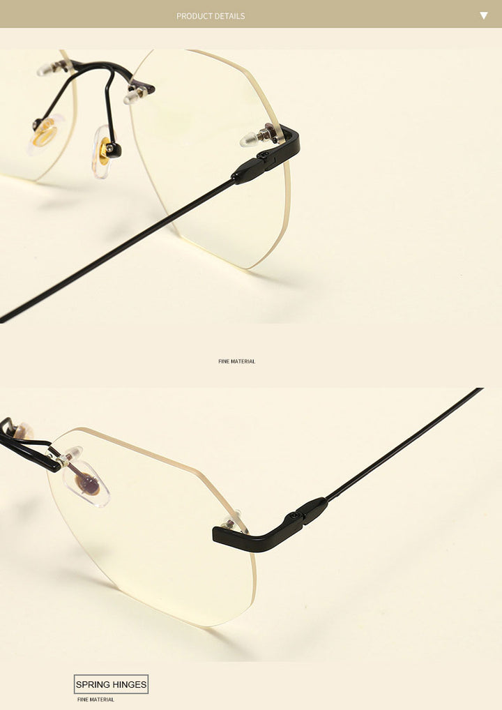 Hotony Men's Rimless Polygon Alloy Frame Spring Hinge Eyeglasses 6213 Rimless Hotony