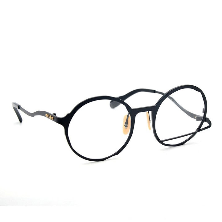 Muzz Men's Full Rim Polygonal Round Ultem Titanium Frame Eyeglasses 0034 Full Rim Muzz