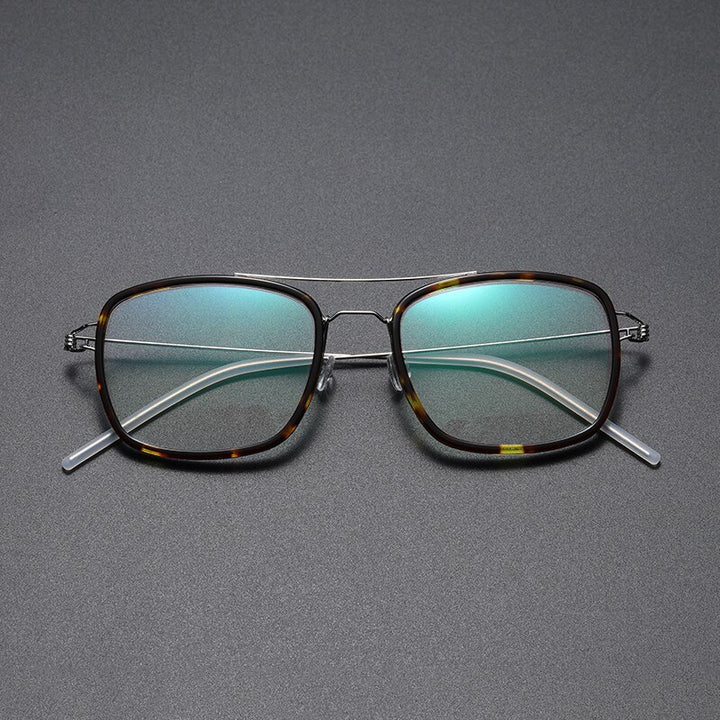 Gatenac Unisex Full Rim Square Titanium Alloy Screwless Double Bridge Frame Eyeglasses Gxyj690 Full Rim Gatenac Tortoise Silver