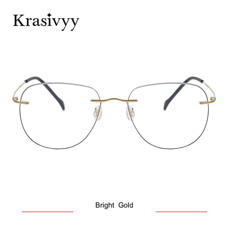 Krasivyy Unisex Rimless Oval Square Titanium Eyeglasses Ls07 Rimless Krasivyy Bright Gold