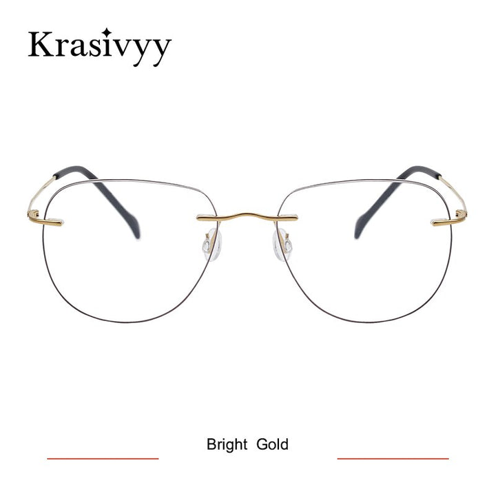 Krasivyy Unisex Rimless Oval Square Titanium Eyeglasses Ls07 Rimless Krasivyy Bright Gold