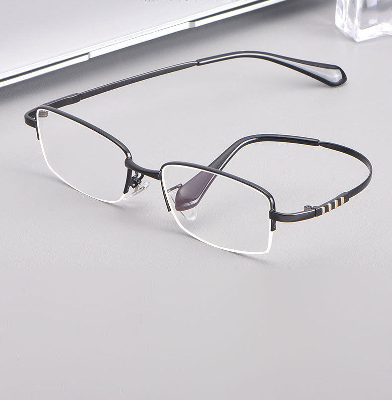 Hotony Men's Semi Rim Titanium Alloy Rectangle Frame Eyeglasses 9071 Semi Rim Hotony