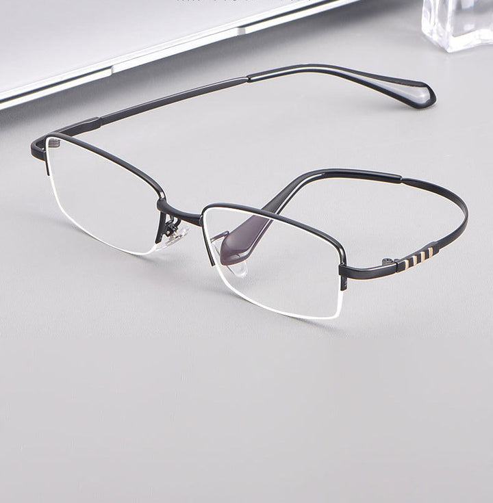 Hotony Men's Semi Rim Titanium Alloy Rectangle Frame Eyeglasses 9071 Semi Rim Hotony