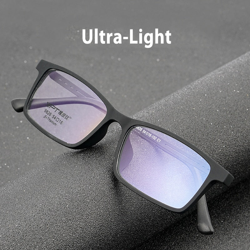 Hotony Unisex Full Rim Rectangle TR 90 Resin B Titanium Frame Eyeglasses 9826 Full Rim Hotony