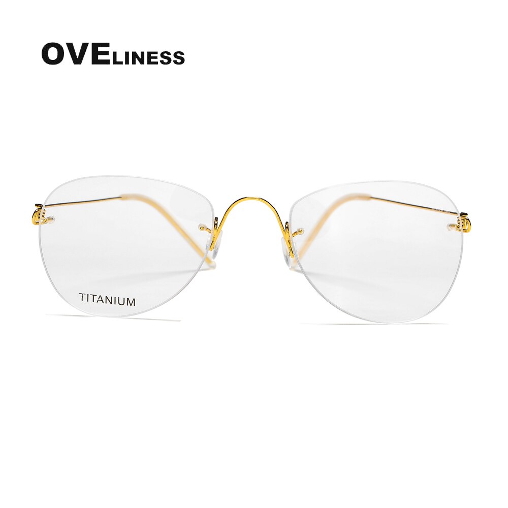 Oveliness Unisex Rimless Round Square Screwless Titanium Eyeglasses 9892 Rimless Oveliness gold