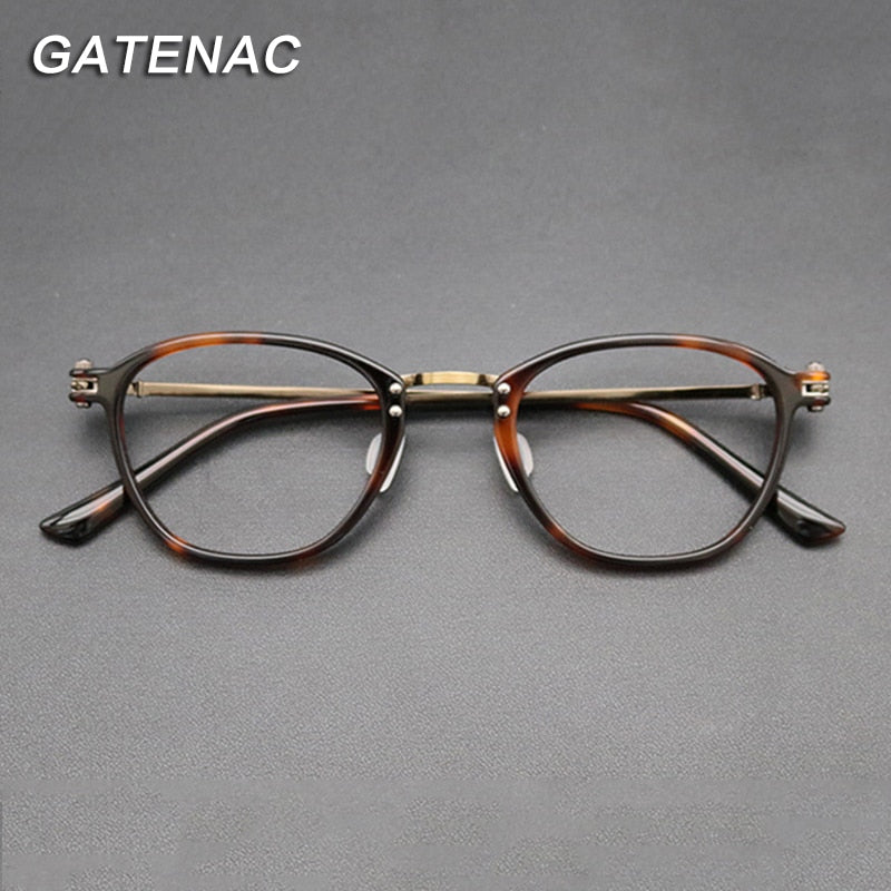 Gatenac Unisex Full Rim Square Titanium Acetate Frame Eyeglasses Gxyj697 Full Rim Gatenac