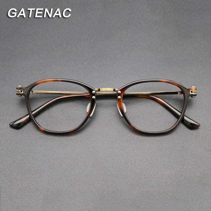 Gatenac Unisex Full Rim Square Titanium Acetate Frame Eyeglasses Gxyj697 Full Rim Gatenac