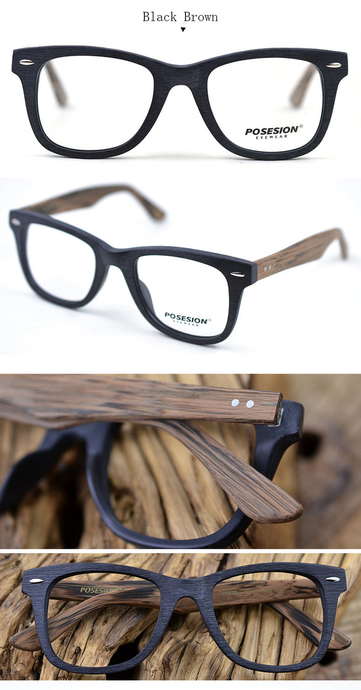 Hdcrafter Men's Full Rim Round Square Handcrafted Wood Frame Eyeglasses Ps6099 Full Rim Hdcrafter Eyeglasses