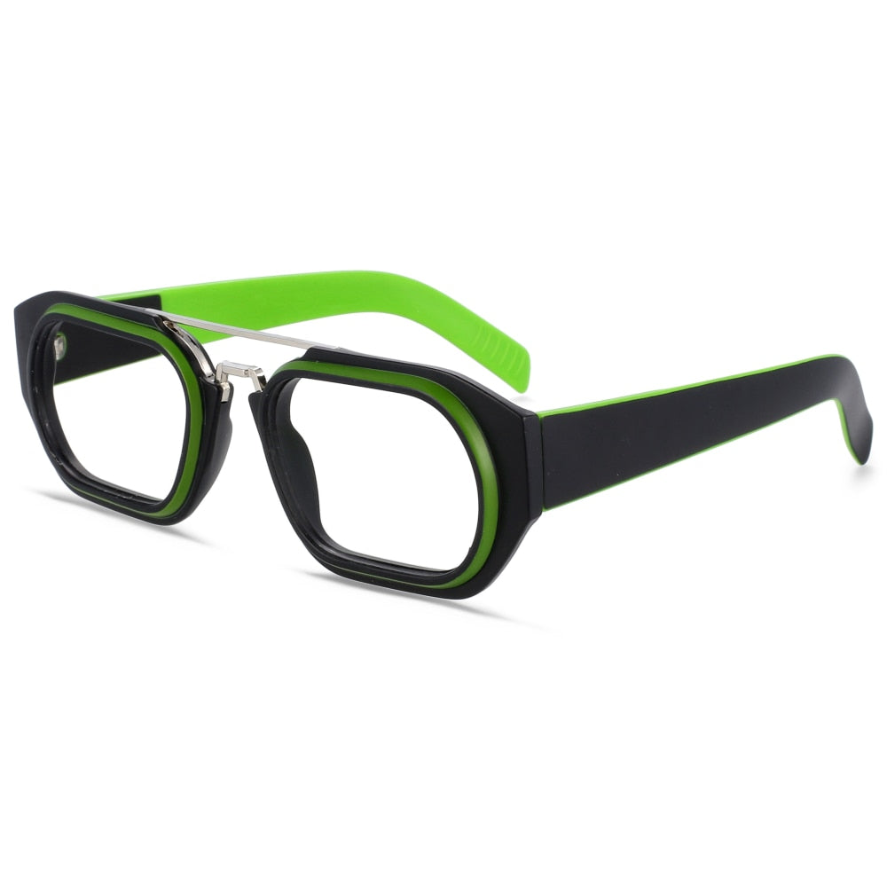 CCspace Unisex Full Rim Square Resin Double Bridge Punk Frame Eyeglasses 53095 Full Rim CCspace green