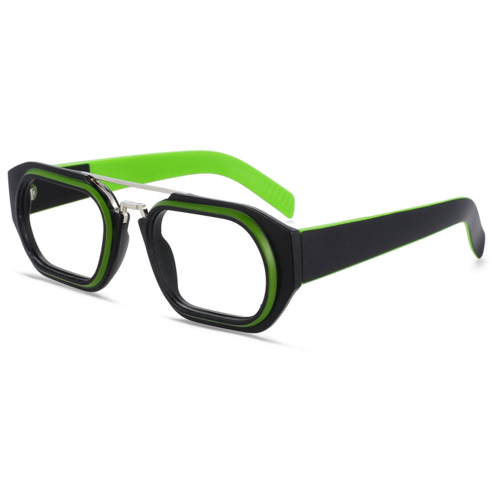 CCspace Unisex Full Rim Square Resin Double Bridge Punk Frame Eyeglasses 53095 Full Rim CCspace green