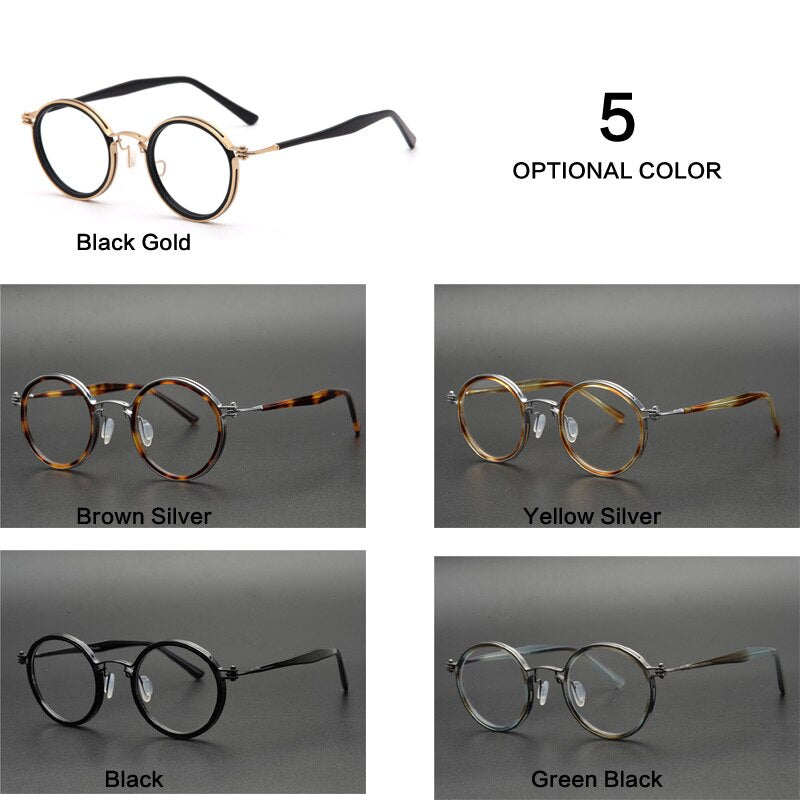 Muzz Men's Full Rim Round Titanium Acetate Frame Eyeglasses G15 Full Rim Muzz