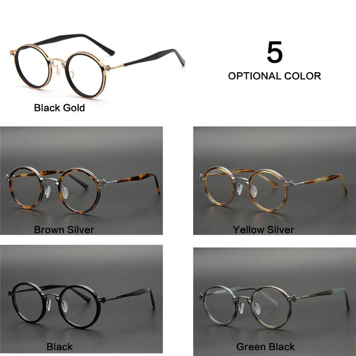 Muzz Men's Full Rim Round Titanium Acetate Frame Eyeglasses G15 Full Rim Muzz