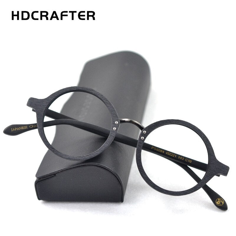 Hdcrafter Men's Full Rim Round Metal Wood Frame Eyeglasses Ps6084 Full Rim Hdcrafter Eyeglasses