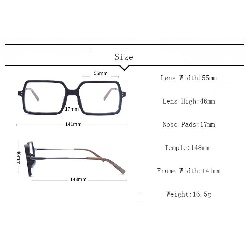 Hdcrafter Unisex Full Rim Oversized Square Wood Frame Eyeglasses Ft8890 Full Rim Hdcrafter Eyeglasses
