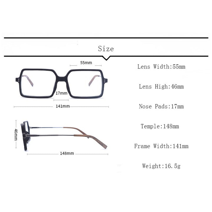 Hdcrafter Unisex Full Rim Oversized Square Wood Frame Eyeglasses Ft8890 Full Rim Hdcrafter Eyeglasses