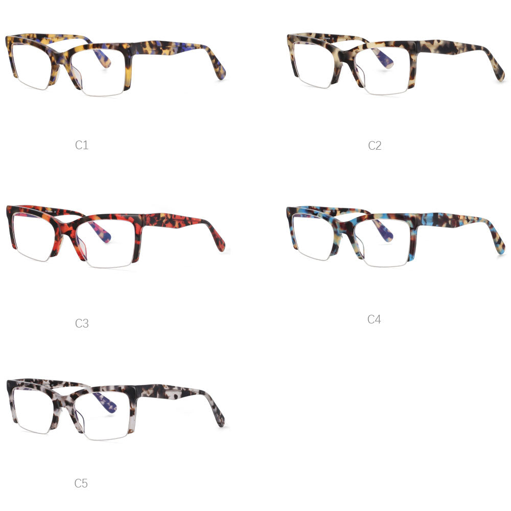 CCspace Unisex Semi Rim Square Acetate Frame Eyeglasses 49409 Semi Rim CCspace