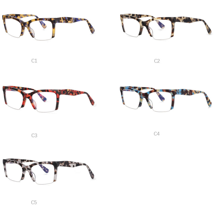 CCspace Unisex Semi Rim Square Acetate Frame Eyeglasses 49409 Semi Rim CCspace