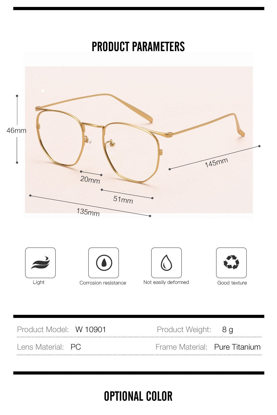 Muzz Full Rim Polygonal Square Titanium Frame Eyeglasses 109011 Full Rim Muzz