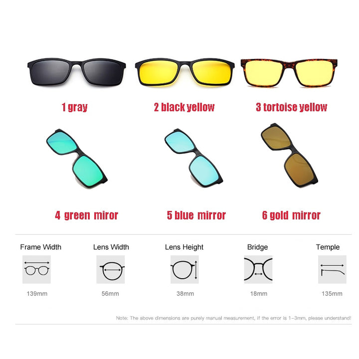 Oveliness Unisex Full Rim Square Tr 90 Titanium Eyeglasses Polarized Clip On Sunglasses 1641 With Clip Ons Oveliness