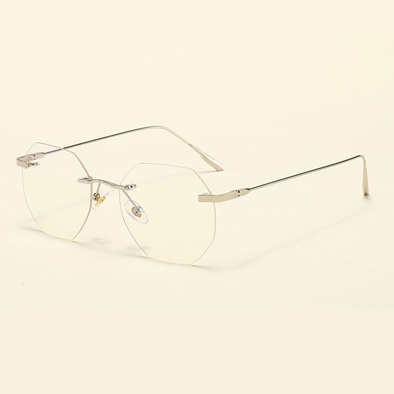 Hotony Men's Rimless Polygon Alloy Frame Spring Hinge Eyeglasses 6213 Rimless Hotony