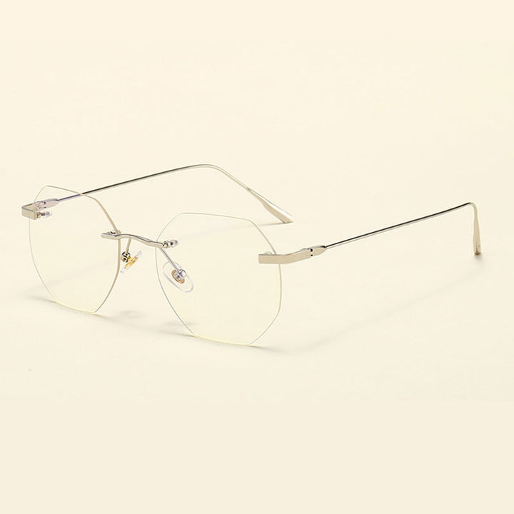 Hotony Men's Rimless Polygon Alloy Frame Spring Hinge Eyeglasses 6213 Rimless Hotony